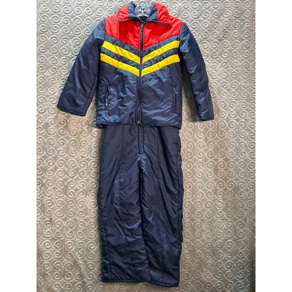 Vintage Montgomery Ward Outerwear Ski Suit Snowsuit Red‎ Yellow Blue Size 10